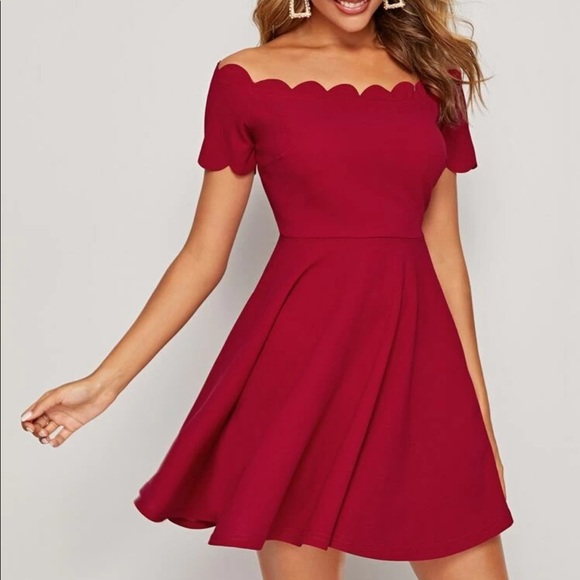 Dresses & Skirts - Scalloped off the shoulder fit flare twirl red